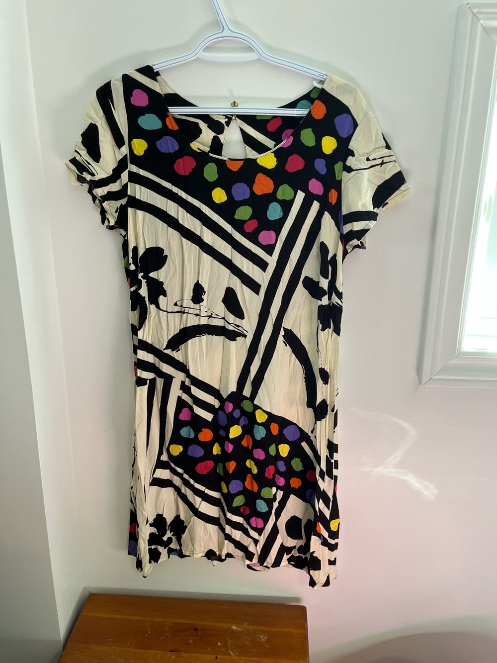 Womens Vintage Black & White Short Sleeve Printed Dress L